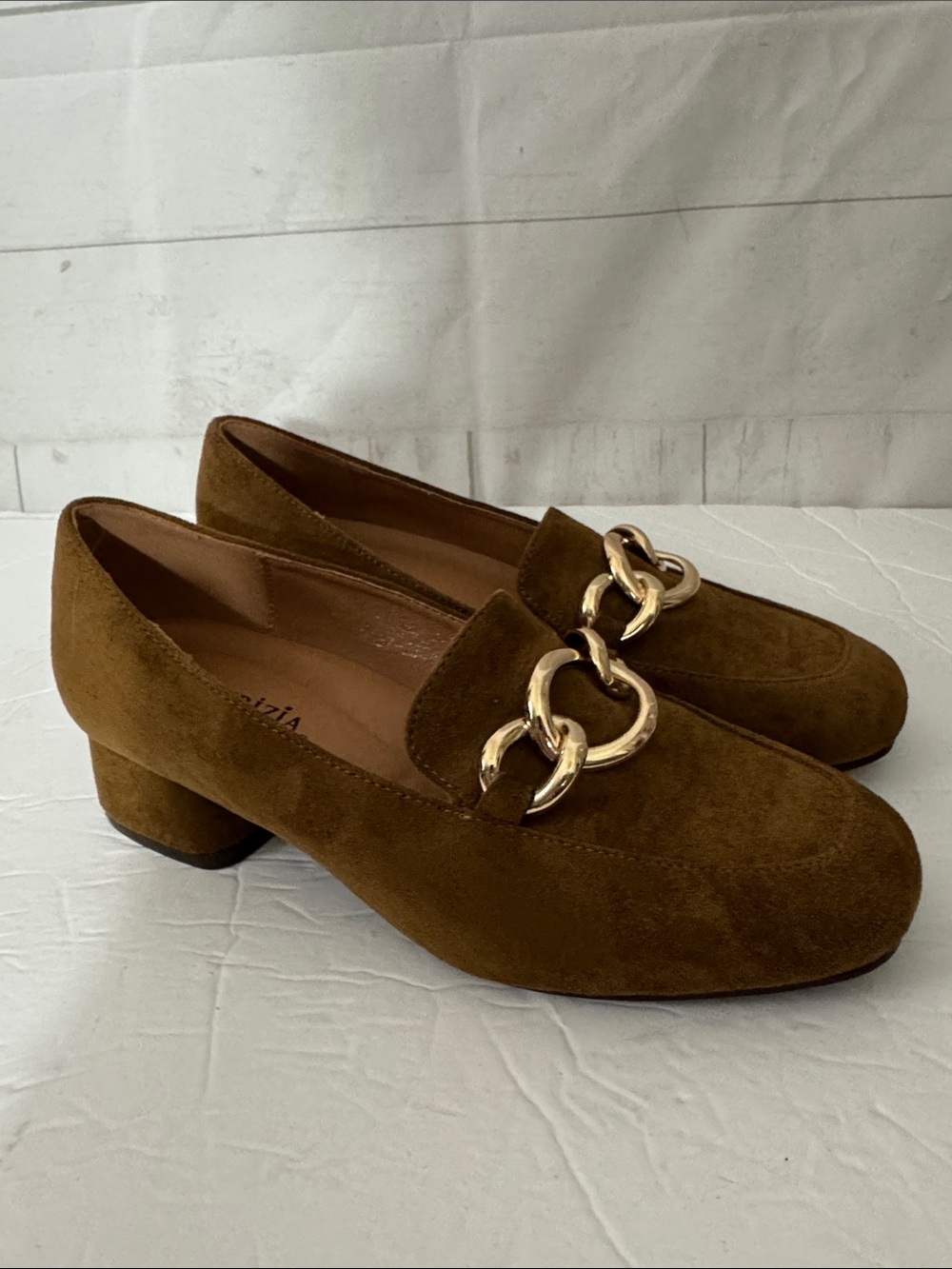 Patrizia by Spring Step Sz 37 6.5-7 US Brown Chain Loafers Block Heel Office
